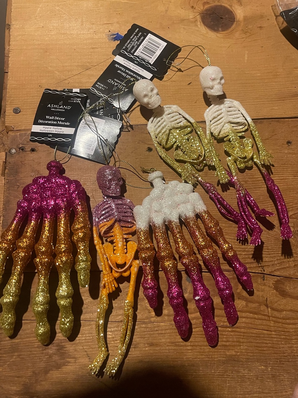 Ashland Glitter Skeleton Hand Ornaments in Pink, Gold, White